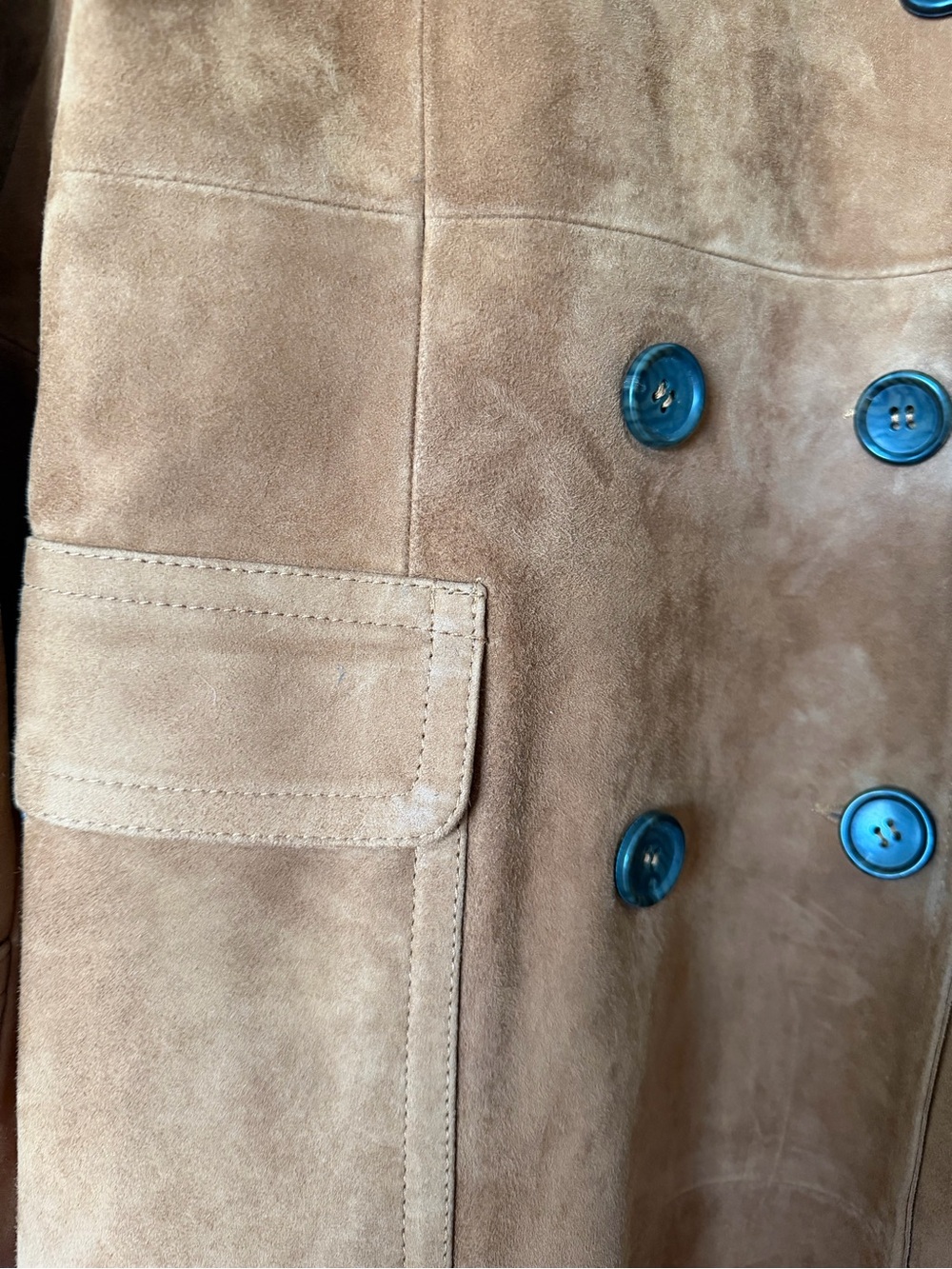 Talbots Brown Suede Double-Breasted Trench Coat - Picture 8 of 15